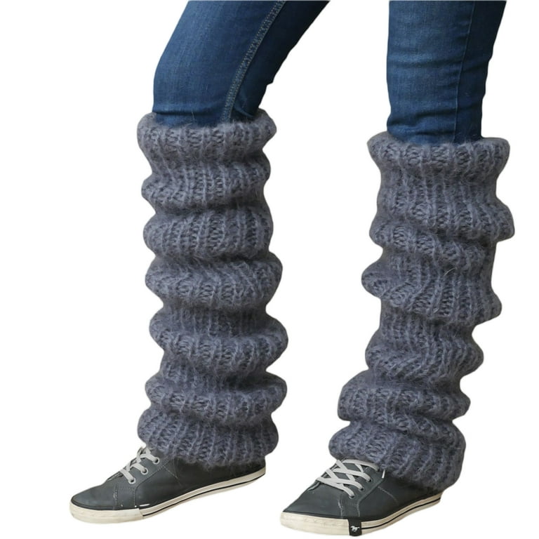 Women Long Crochet Knit Ribbed Leg Warmers Solid Knee-High Winter