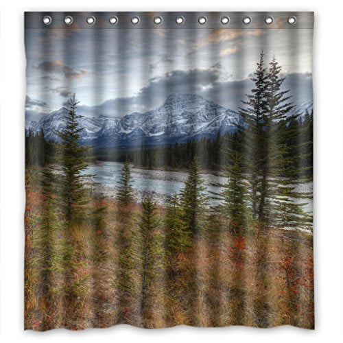 HelloDecor Snow Mountain Tree Shower Curtain Polyester Fabric Bathroom