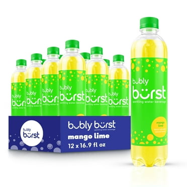 Bubly Burst Sparkling Water Beverage, Mango Lime, 16.9 fl oz, 12 Count Bottles