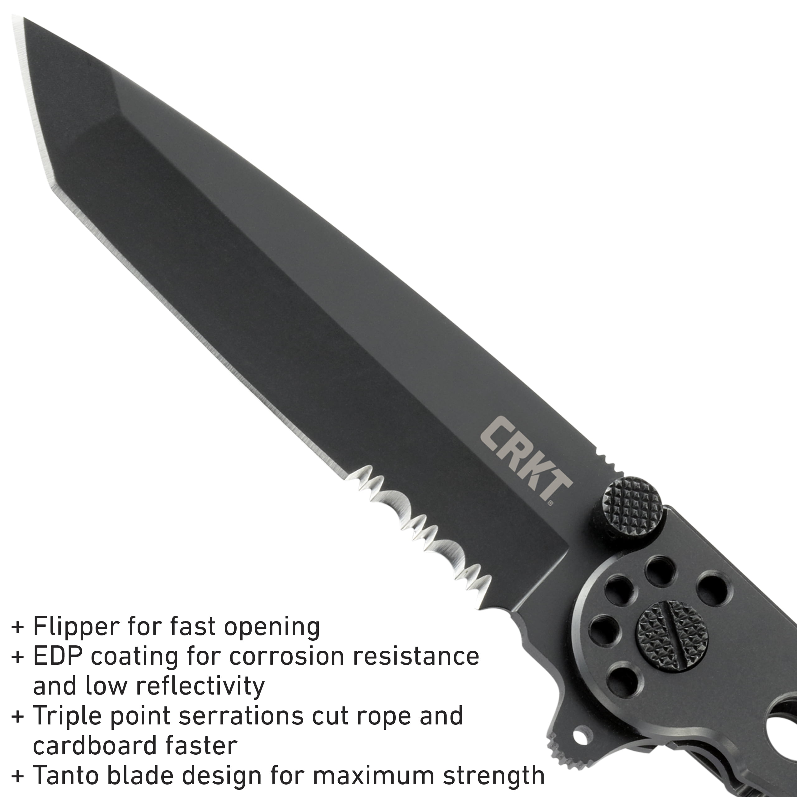 CRKT M16-10KS Folding Knife with Frame Lock: Stainless Steel Triple Point Serrations Blade, Stainless Steel Handle, Reversible Pocket Clip, M16-10KS