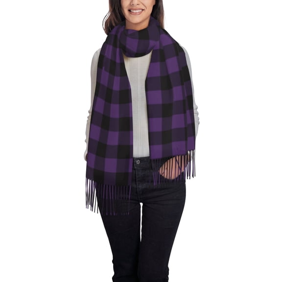 Honeii Purple Black Plaid Print Scarf Oversized Scarf Tassel Fall Winter Thick Scarf Warm Shawl Women,Women's Scarves & Wraps