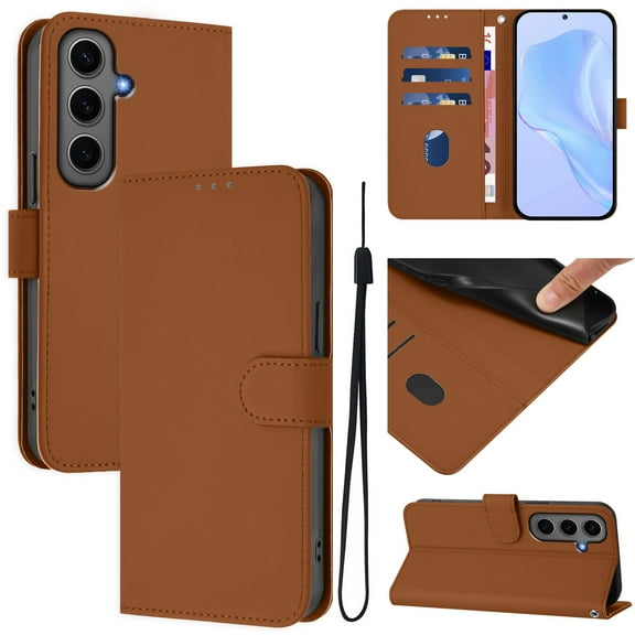 for Samsung Galaxy A05S Case Wallet with Card Holder,PU Leather Anti-fall Thin Fit Phone case for Women Men,Kickstand,flip Shockproof Cover with Credit Card Slots and Wrist Strap,Brown