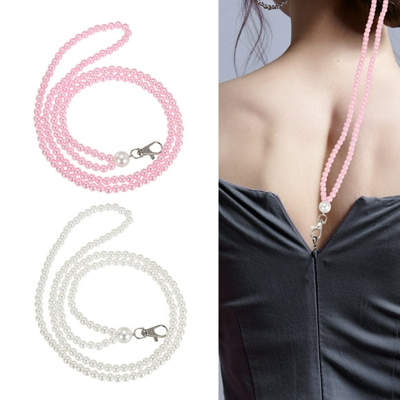 Uxcell Zipper Helper Pull, 2 Pcs Back Zipper Puller Beaded Clothing Assistant Aid with Rotating Clip for Dresses Easy Zip Up by Yourself, White/Pink