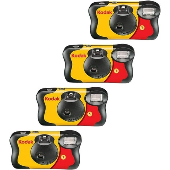 Fun Saver 35mm One-Time-Use Disposable Camera with Flash, 27 Exposures, 4-Pack