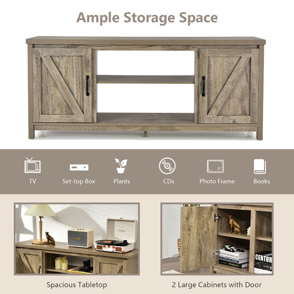 Finihen TV Stand, TV Cabinet, 59 Inches TV Stand Media Console Center with Storage Cabinet, Media Entertainment Center with Storage, for Living Room, Bedroom, Natural