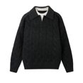 thumbnail image 4 of DHFJKG Mens Knitted Jacquard Sweaters 2 In 1 Top Turndown Collar Long Sleeve Loose Fit Textured-Knit Pullover Fall Winter Retro Soft Jumper Tops, 4 of 5