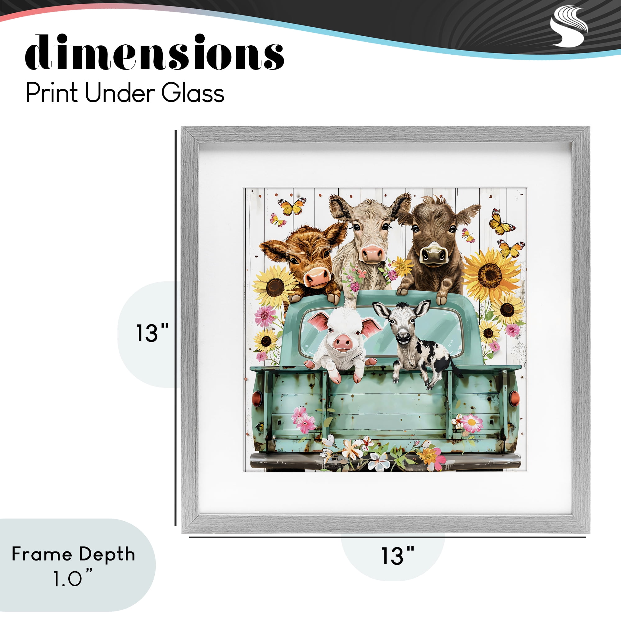 Stupell Industries Barnyard Friends in Vintage Truck Gray Framed Print Under Glass, design by Creative Studio