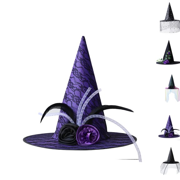 Halloween Pointed Witch Hat, Lightweight Wizard Headwear Accessory, Ideal for Halloween Themed Parties, Evening Gathering, Photo Shoot, Festival Outfit and Holiday Dress Up Supplies D