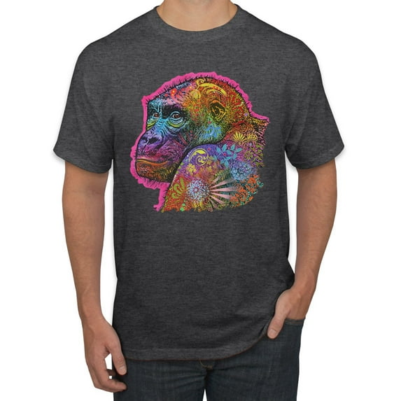 Colorful Neon Gorilla | Dean Russo Art Animal Lover Men's T-Shirt, Heather Black, Large