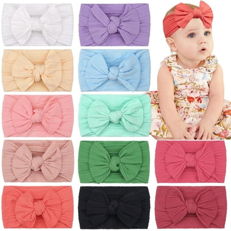 JOYOYO 12 PCS Baby Headbands Bows Baby Girls Soft Stretchy Nylon Headband Soft Hairbands Hair Accessories for Newborn Infant Toddler Kids