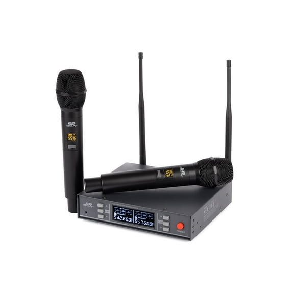 Monoprice 200-Channel UHF Dual Handheld Wireless Microphones System, 262‑foot (80‑meter) Range, Perfect for Church, Birthdays, Karaoke, Weddings, Events - Stage Right Series
