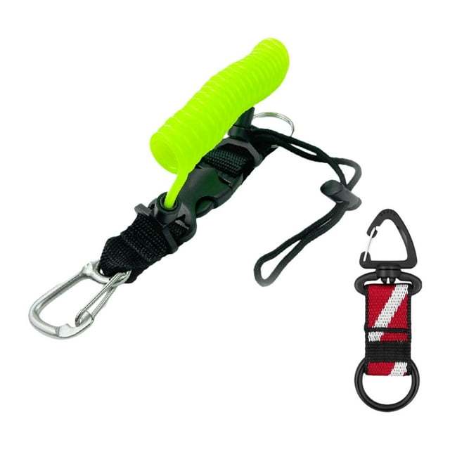 Siruishop Scuba Diving Coil Lanyard,Spring Coiled Camera Lanyard,Lightweight Stretchable Freediving Rope,Dive Clip for Underwater Tools green
