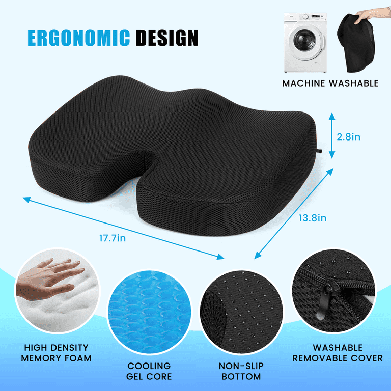 Ergonomic Gel Memory Foam Seat Cushion Non Slip for Tailbone Back Pain Relief Black Walmart