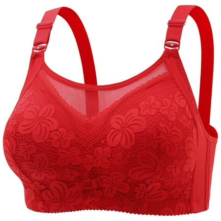 TrendVibe365 Bras for Women Full Coverage Plus Size Lace Wirefree Push up Bralettes Padded Adjustable Strap Corset Full Coverage Crop Cami Top Comfortable Underwear Red 46