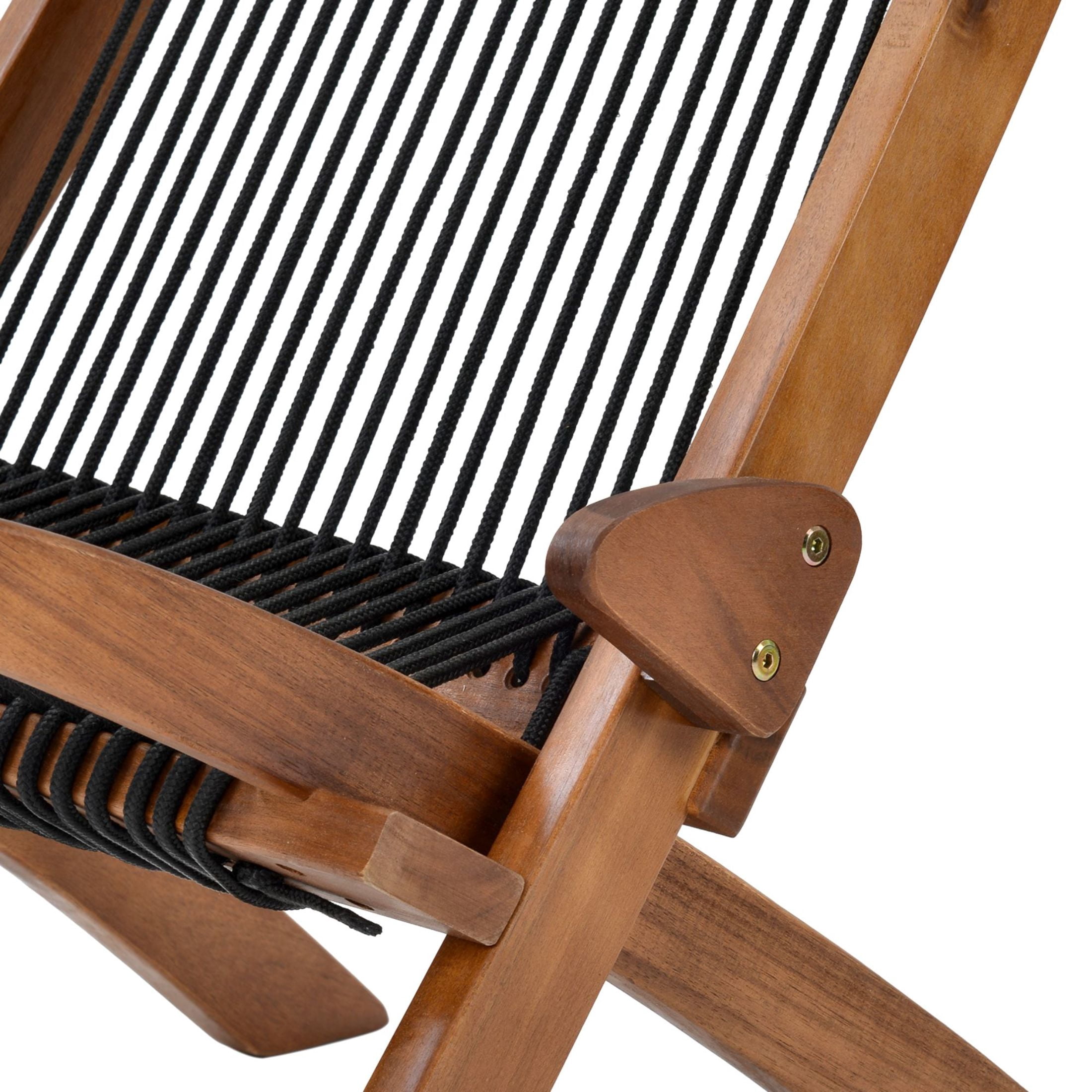 Noble House Folding Rope Wood Chair with Ergonomic Backrest, Natural + Black
