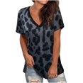thumbnail image 1 of T-Shirt Femme Imprimé Léopard Manches Courtes Col en V Ample Blouse Tops, 1 of 8