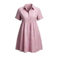 thumbnail image 4 of Womens Striped Mini Shirt Dress Short Sleeve Button Front Turn Down Collar Relaxed Fit Knit Casual Dress Red M, 4 of 4
