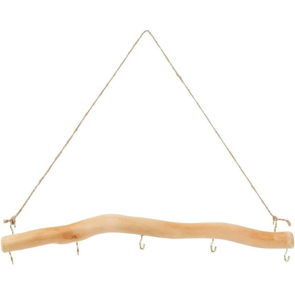 5 Hook Wall Mounted Jewelry Holder Branch Wall Hooks Natural Wood with Twine Rope Farmhouse Vintage Drift Wood Pieces Easy to Use Necklace Hanger Wall Mount