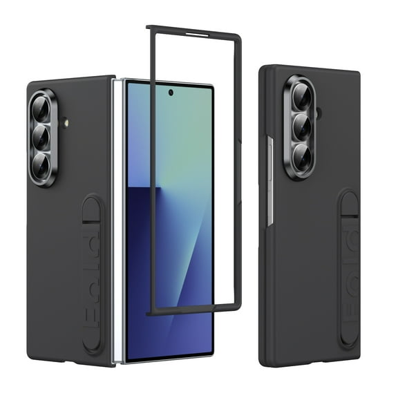 Compatible with Samsung Galaxy Z Fold 7 Phone Case,Built-in Front Screen Protector,With Contractile Kickstand,Ultra Slim 2-in-1 Shockproof Anti-Scratch Rugged Phone Case,Black