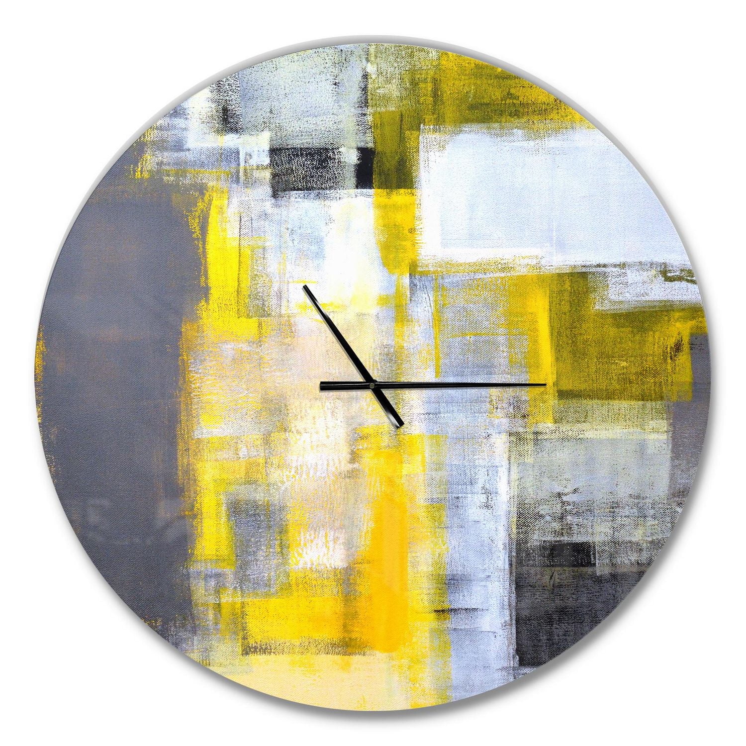 Designart Abstrait flou gris et jaune horloge murale