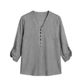thumbnail image 6 of Uootdi Women's Striped Tops 3/4 Sleeve Henley Neck Roll Tab Blouses Western Casual Style Lightweight Breathable Relaxed Fit Shirts Gift, 6 of 8