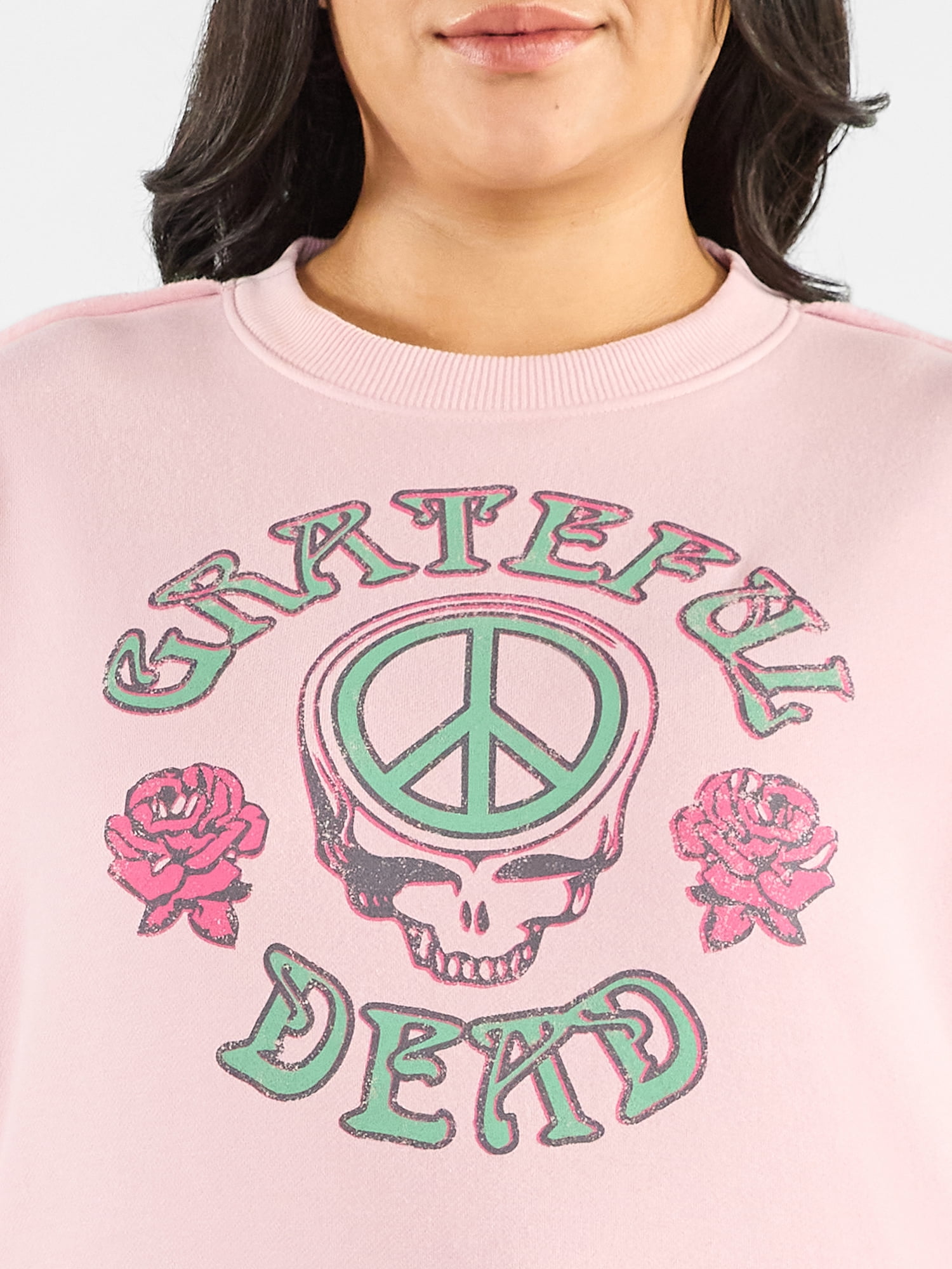 Terra & Sky Women's Plus Size Grateful Dead Peace Roses Graphic Sweatshirt with Long Sleeves, Sizes 0X-4X