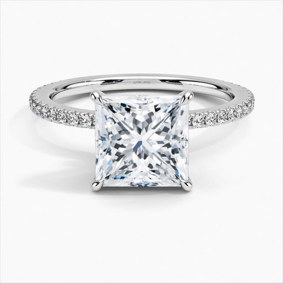 Golden Jewelry Princess Cut Excellent 2 Ct Moissanite Ring For Women - 14K White Gold Plated Ring - Hidden Halo Moissanite Ring for Women - Eternity Band Moissanite Ring for Women - Wedding Ring