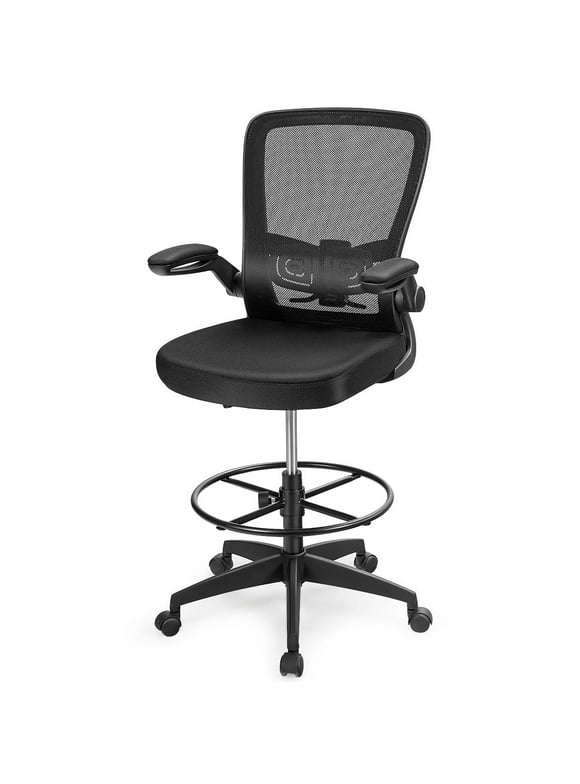 Giantex Ergonomic Drafting Chairs, Adjustable Swivel High Back Office Chair Stool w/Flip-Up Armrest, Lumbar Support, Mesh Computer Desk Chair, Tall Home Office Task Chair