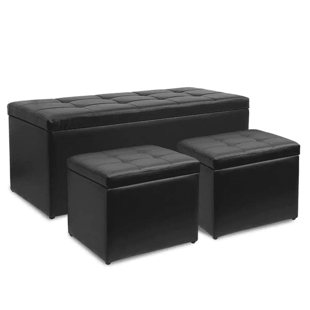 MoNiBloom Set of 3 PU Leather Storage Ottoman Bench Cube Set, Tufted