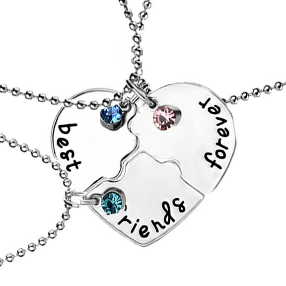 Yesbay 3 Pcs/Set Women Best Friends Rhinestone Heart Matching Pendant Necklace Jewelry