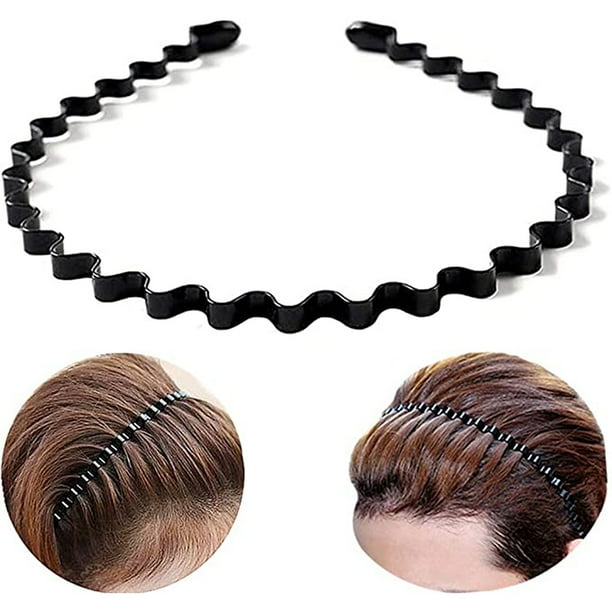 Banda de metal para el cabello para hombres Diadema Mujeres Bandas para el cabello Hombres Unisex Negro Ondulado Primavera Deportes al aire libre Diademas para hombres Banda para el cabello