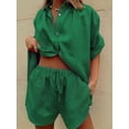 thumbnail image 6 of Women 2 Piece Outfit Summer Short Sleeve Top and Shorts Sweatsuit Set Green XL, 6 of 7
