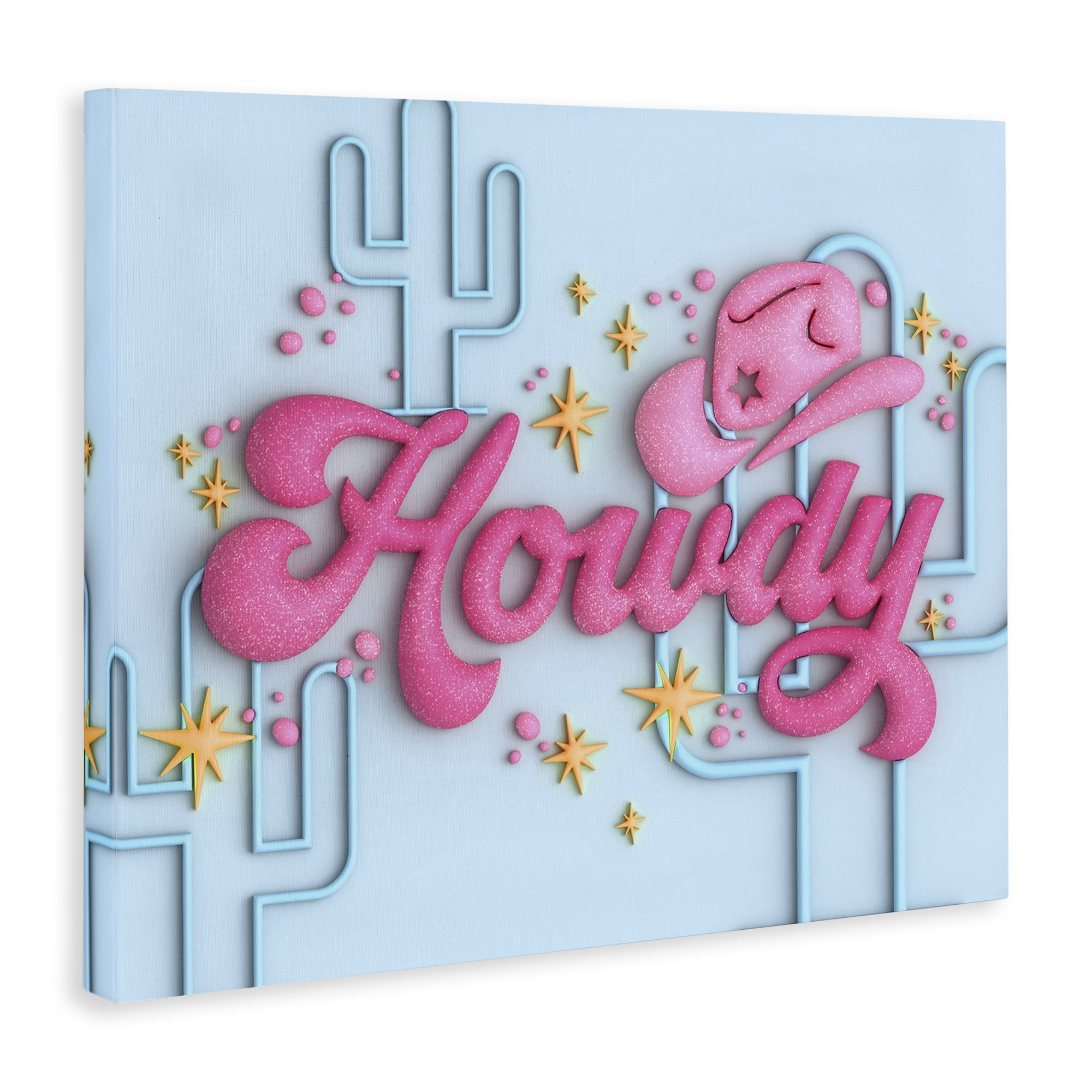 Stupell Industries Retro Howdy & Cactus Entertainment Painting Wrapped Canvas Art Print Wall Art, 48 x 36