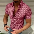thumbnail image 2 of hlysgo Men's Stripe Shirts Regular Short Sleeve Dress Shirt Button Down Casual Summer Beach Travel Shirts Red,XL, 2 of 5