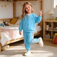 thumbnail image 6 of Toddler Baby Girls Clothes 9 12 18 24 Months 2T 3T Fall Winter Clothes Baby Crewneck Sweatshirts Pants Set Long Sleeve Girls Outfits Jacket Set Sky Blue Size 2-3 Years, 6 of 7