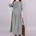 thumbnail image 5 of BRGZLK Women's Plaid Button Dresses Linen Loose Fit Plus Size Trendy Polo Collar Breathable Slimming Thin Plaid Long Sleeve Swing Long Dress Gray XL, 5 of 5