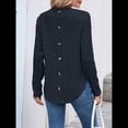 thumbnail image 4 of Camiseta Informal de Larga para Mujer, con Cuello Redondo, Dobladillo Curvo y Botones en la Espalda, Estilo Moderno y Holgado. Negro S, 4 of 9