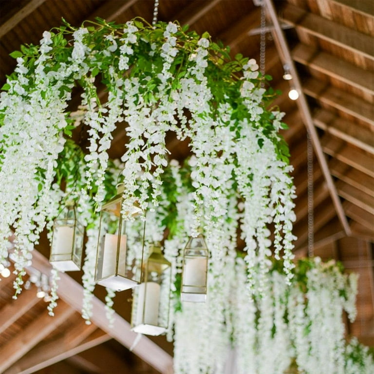 Scidweet 24 Pack Artificial Wisteria Flowers, Fake Hanging Flowers for Outdoor Indoor Home Wedding Ceremony Garden Decoration, White