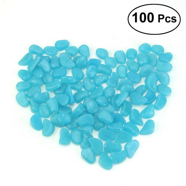 100 piedras luminosas que brillan en la oscuridad para acuarios, peceras y jardines (azules).