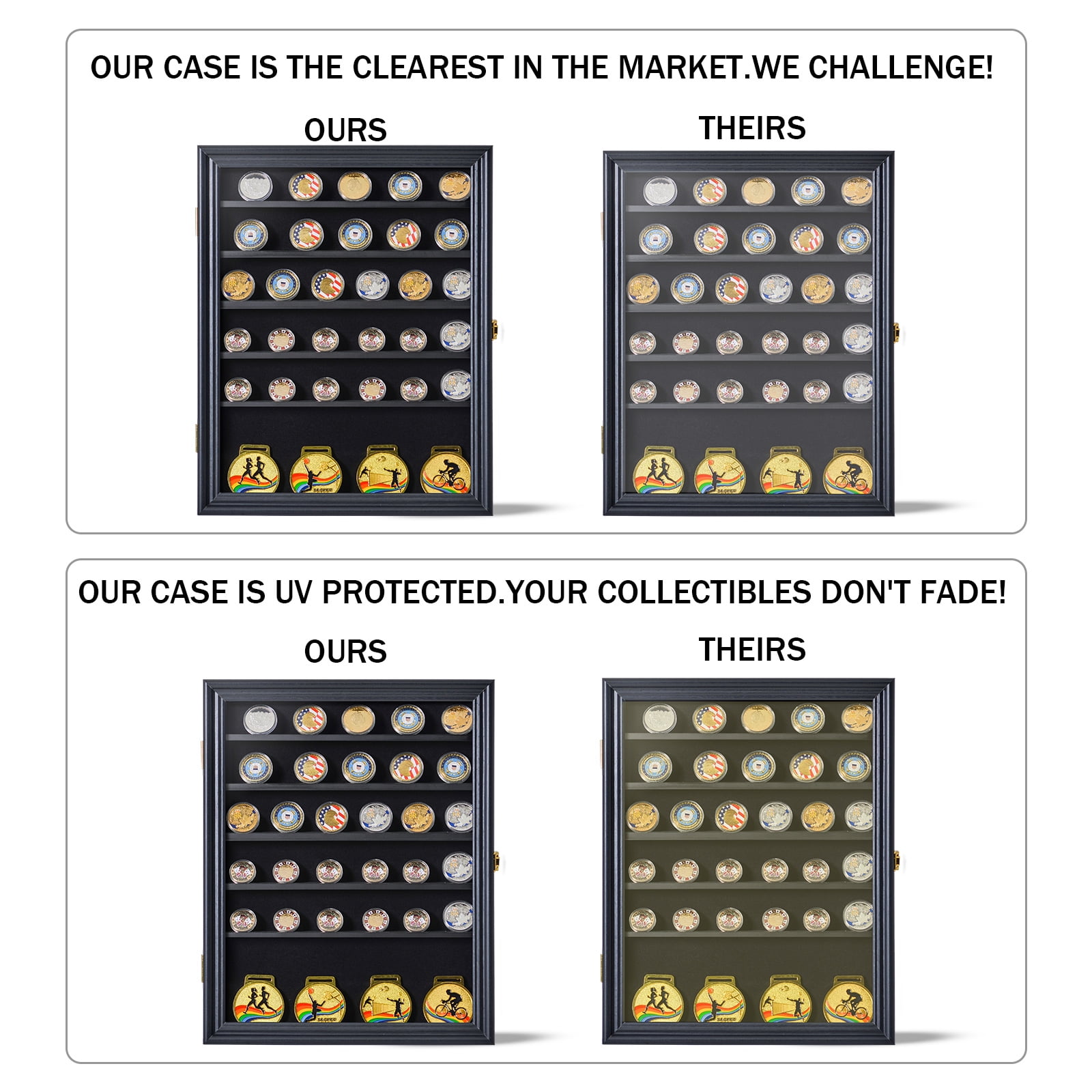 Kepooman Souvenir Challenge Coin Display Case Cabinet Rack Holder Shadow Box, Black Kepooman Souvenir Challenge Coin Display Case Cabinet Rack Holder Shadow Box, Black
