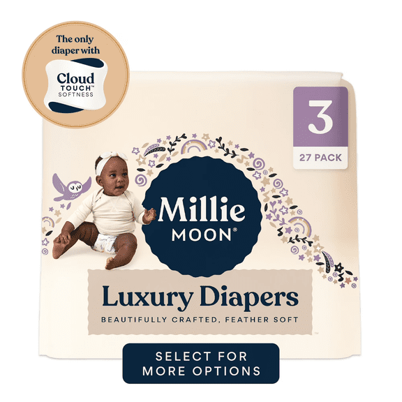 Millie Moon Luxury Diapers – Size 3 CloudTouch™ Softness Hypoallergenic, Ultra-Absorbent 27 Count
