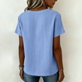 thumbnail image 6 of Avtoify Women Round Neck Linen Button Top Summer Top for Women Dressy Casual Short Sleeve Asymmetrical Blouse, 6 of 8