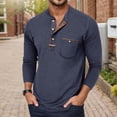 thumbnail image 2 of Tisuna Men Autumn T-Shirts Stretch Henley Neck Tops Men Solid Outfits For Work Office Size L, 2 of 7