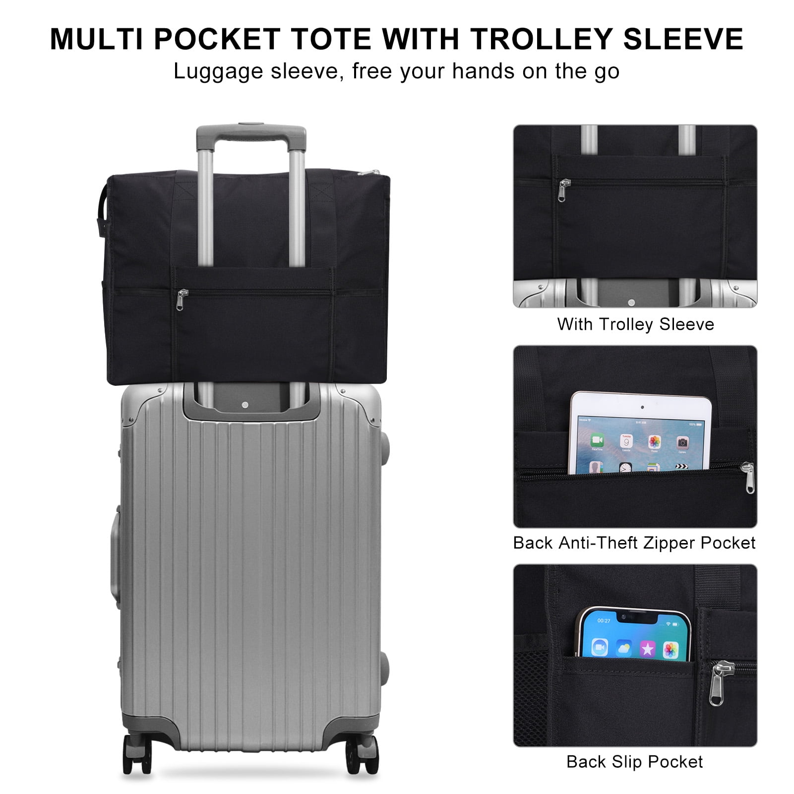 HAWEE Utility Work Tote Bags for Men with Laptop Layer and 15 Pockets for Commuting/ Travel/ Business, Black