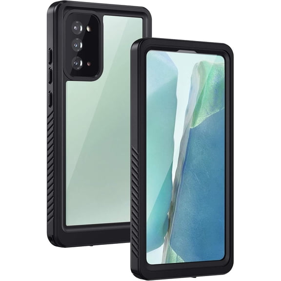 REQO Galaxy Note 20 Case, Built-in Screen Protector with Fingerprint Film Waterproof Dustproof Case, Full Body Heavy Duty Protective Cover for Samsung Galaxy Note 20 6.7 inch (Black/Clear)