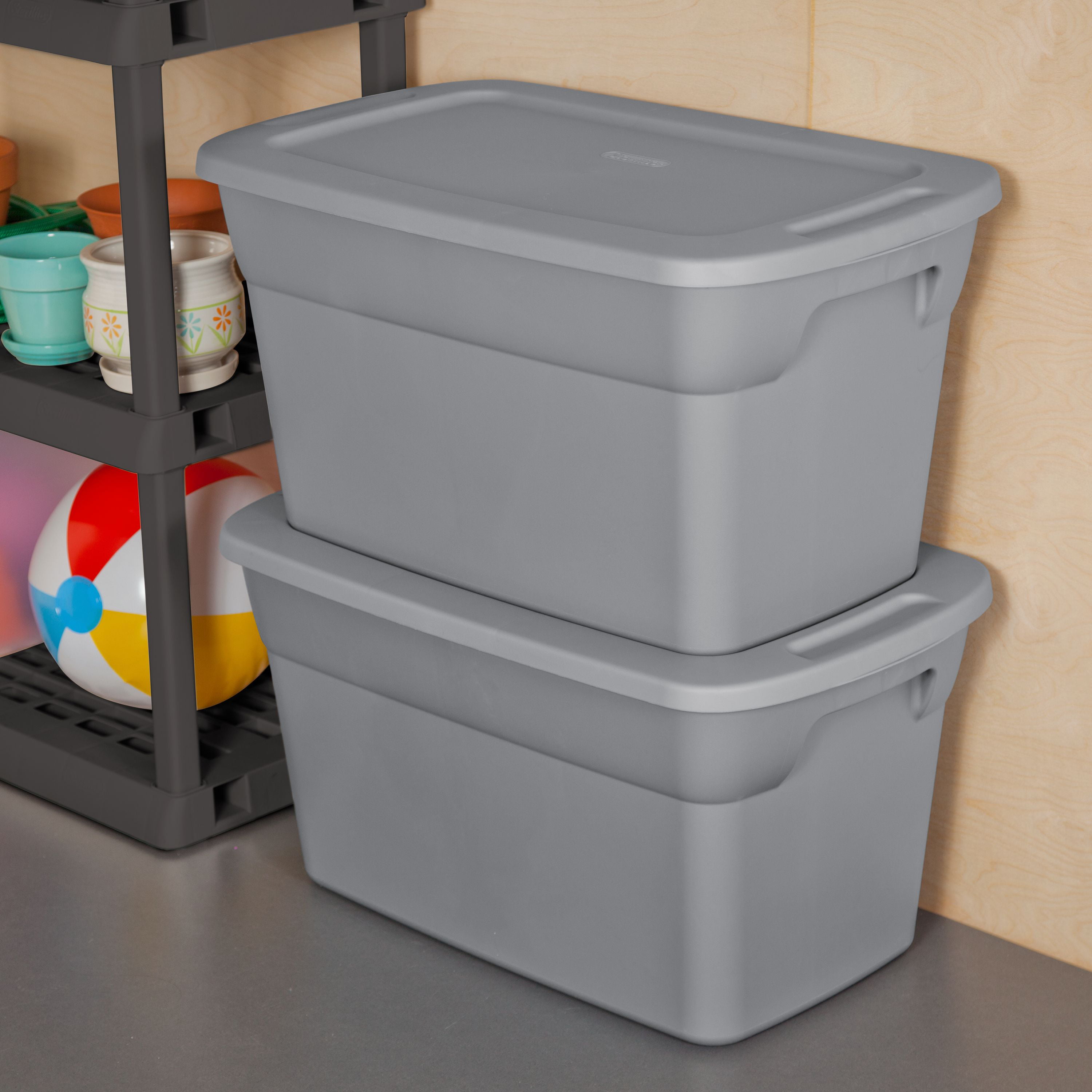 Sterilite 30 Gallon Plastic Storage Box, Gray 