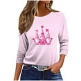 thumbnail image 5 of Nfurl Women Pink Ribbon Breast Cancer Graphic Tees Shirts Casual Crewneck 3/4 Sleeve Tshirts Cancers Awareness Shirts Pullover Tops Pink XXXL, 5 of 6