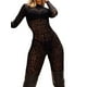thumbnail image 4 of TRKIYQC, mono informal de malla con estampado de leopardo para mujer, mono de cintura alta con cuello redondo para mujer, mono transparente de manga larga de terciopelo ceñido al cuerpo TRKIYQC  moderno, 4 of 9