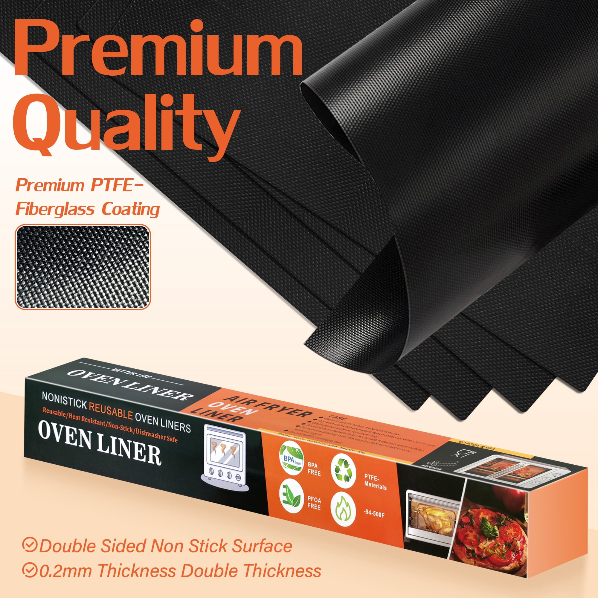 4 Pack Extra Thick Oven Liners, 23.6” x 15.7” Heavy Duty Non Stick Teflon Grill Mats, Bpa Free, Reusable, for Bottom of Electric Gas Microwave, Cooking