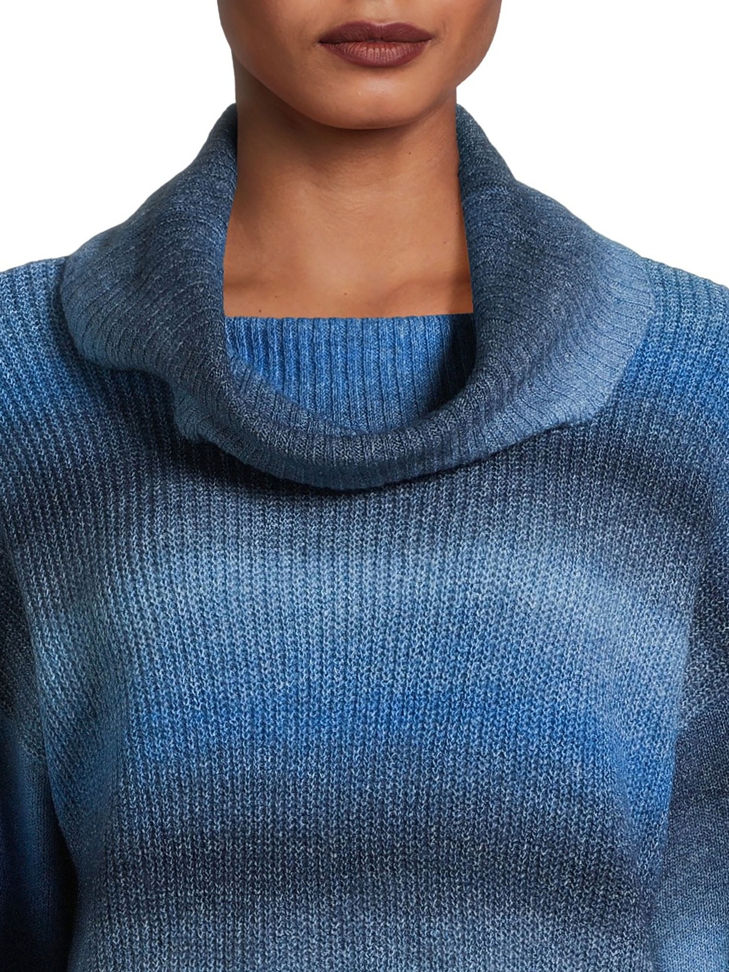 Time and Tru Women's Ombre Cowl Neck Sweater, Midweight, Sizes XS-XXXL